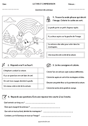 Lecture et compréhension, le voyage des animaux