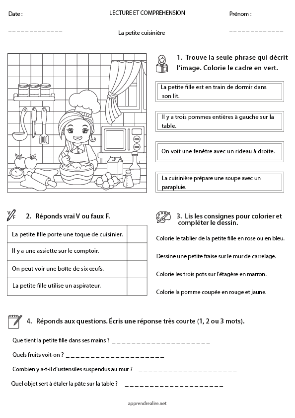 Lire et comprendre, la petite cuisinière