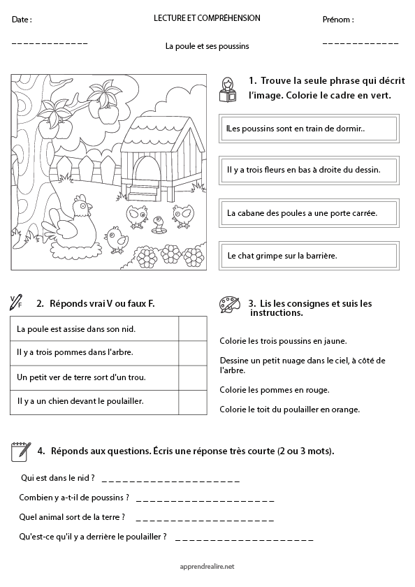 Lire et comprendre, la poule et ses poussins