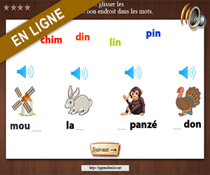 Exercices interactifs, le son in, replacer les syllabes dans les mots